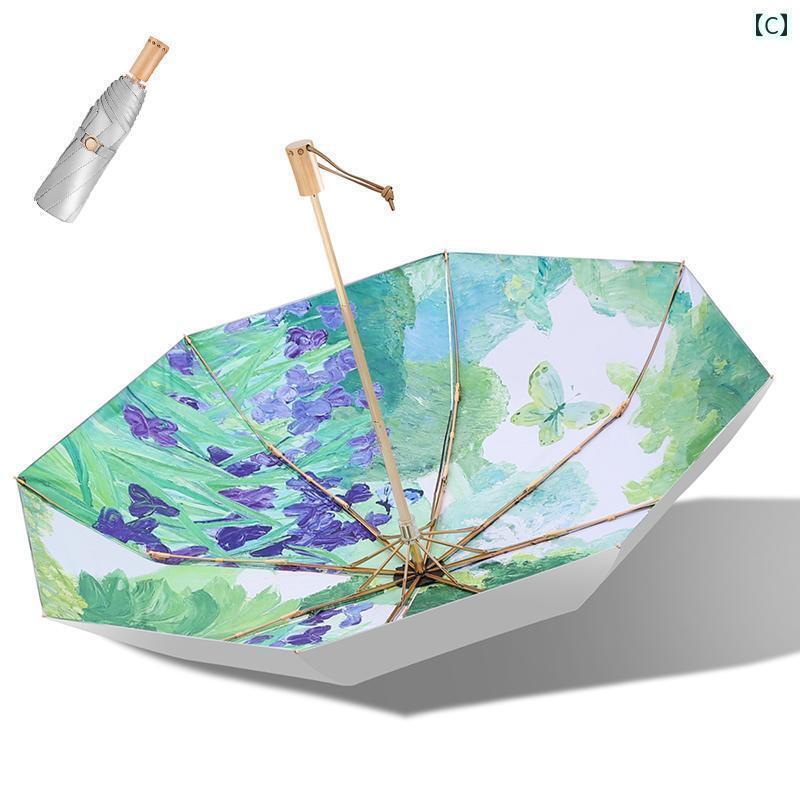 折り畳み式　傘 レディース 二 重層 日傘 強力な 日焼け防止と UV カット 折りたたみ 式 晴れと 雨の 両方に 使える 黒い プラスチック製 パラソル UPF 50