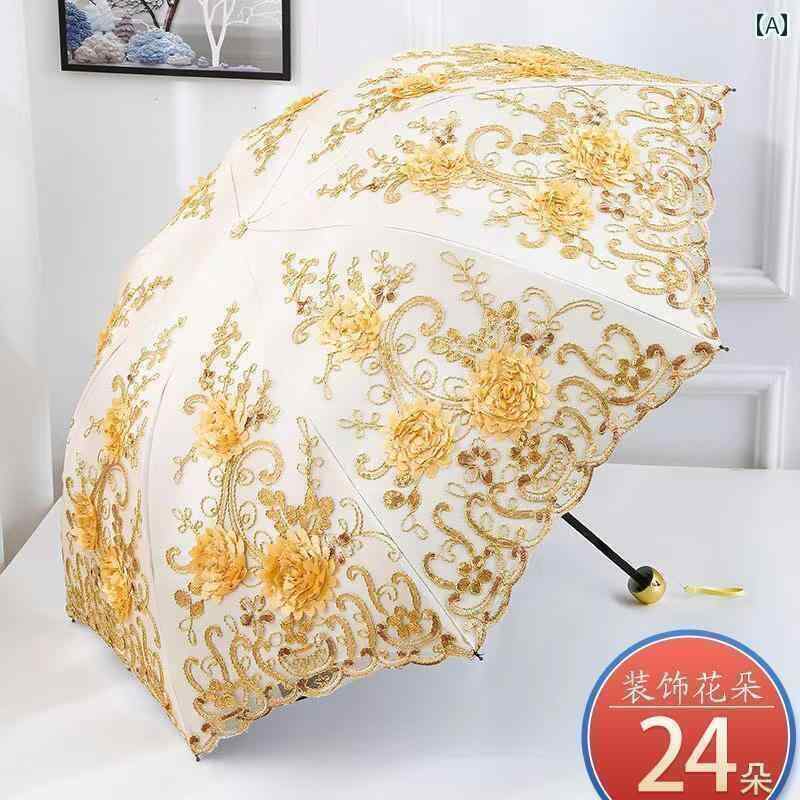 折り畳み式　傘 女性用 刺繍入り 日傘 高級 サンシェード 傘 日焼け防止 UV カット 二 重 レース 折り..