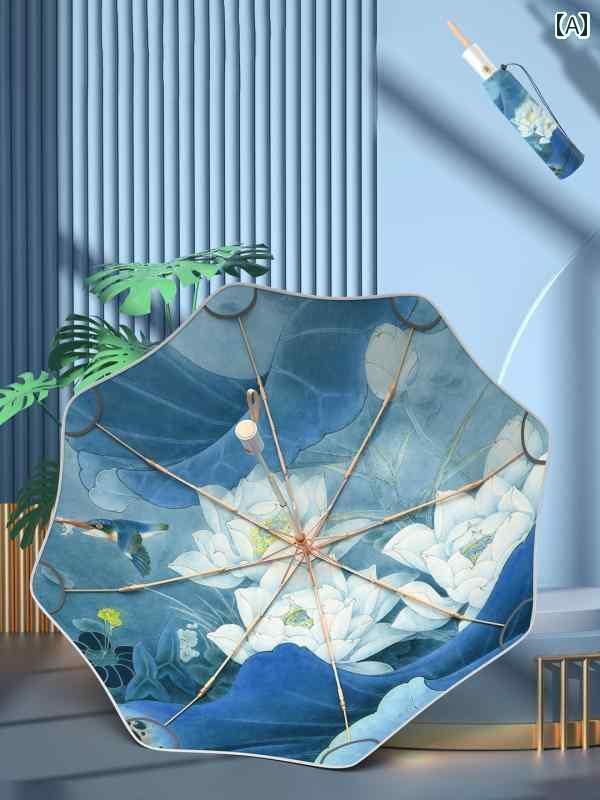 折り畳み式　傘 日傘 日焼け防止 紫外線 防止 レディース全自動 反動 丸い 角 レトロ スタイル