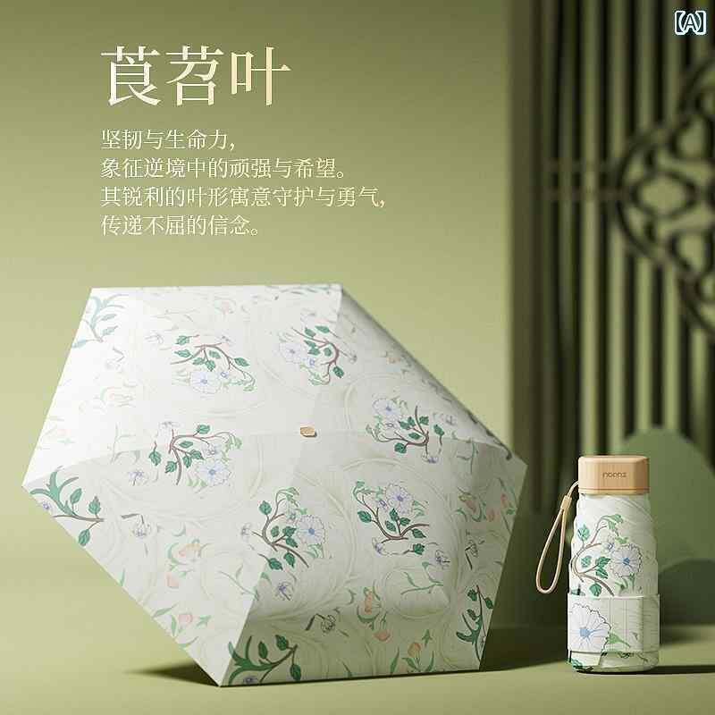 折り畳み式 傘 Zuodu 日傘 カード サンシェード 女性用 紫外線 防止 レトロ 木製 ハンドル 軽量 コンパクト ポータブル 6つ 折り 晴れと 雨