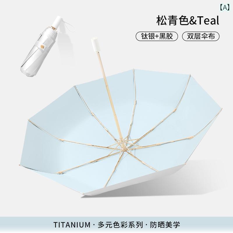 折り畳み式　傘 二 重層 チタンシルバー 日焼け防止 傘 UV カット 女性用 ブラック プラスチック 折りたたみ 晴れと 雨の デュアル 手動 パラソル UPF 50