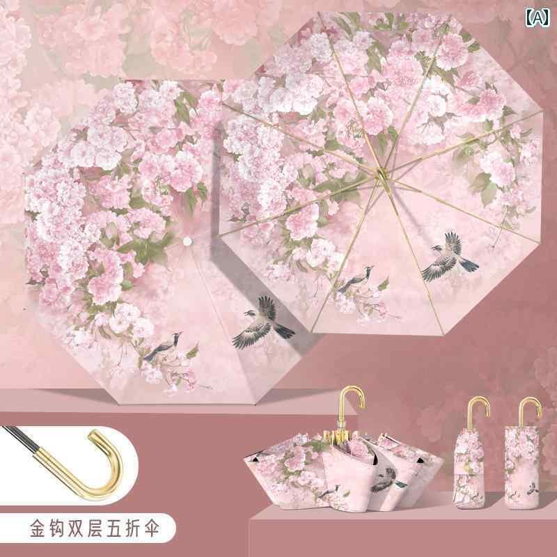 折り畳み式　傘 ベッカ エルフ チャイナ風 フック 二 重層 日傘 女性用 日焼け防止と UV カット 晴れと 雨の 両方に 使える 折りたたみ ミニ 傘