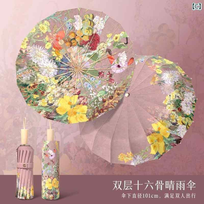 折り畳み式　傘 ベッカ エルフ オート オイルペインティング 二 重 構造 日傘 女性用 スーパー サンプ..