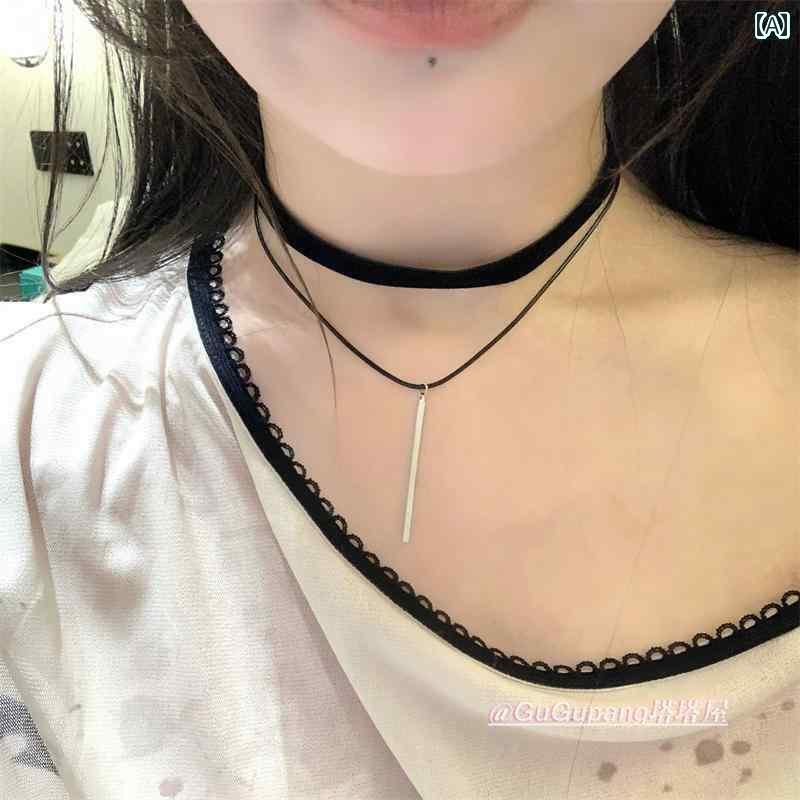 ネック ストラップ アクセサリー 韓国 インストゥルメンタル ブラックベルベットの 二 重 襟 クールな ..