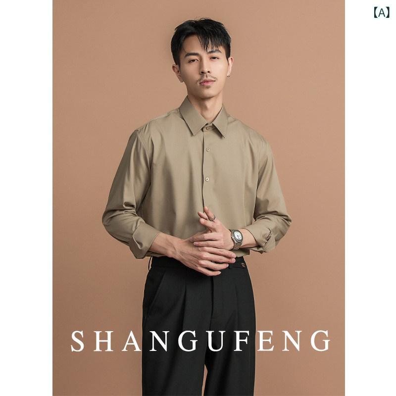 シンプル メンズ Yシャツ SHANGUFENG 高級 長袖 シャツ メンズ 春秋 ビジネス カジュアルノー アイロン しわ 防止 白
