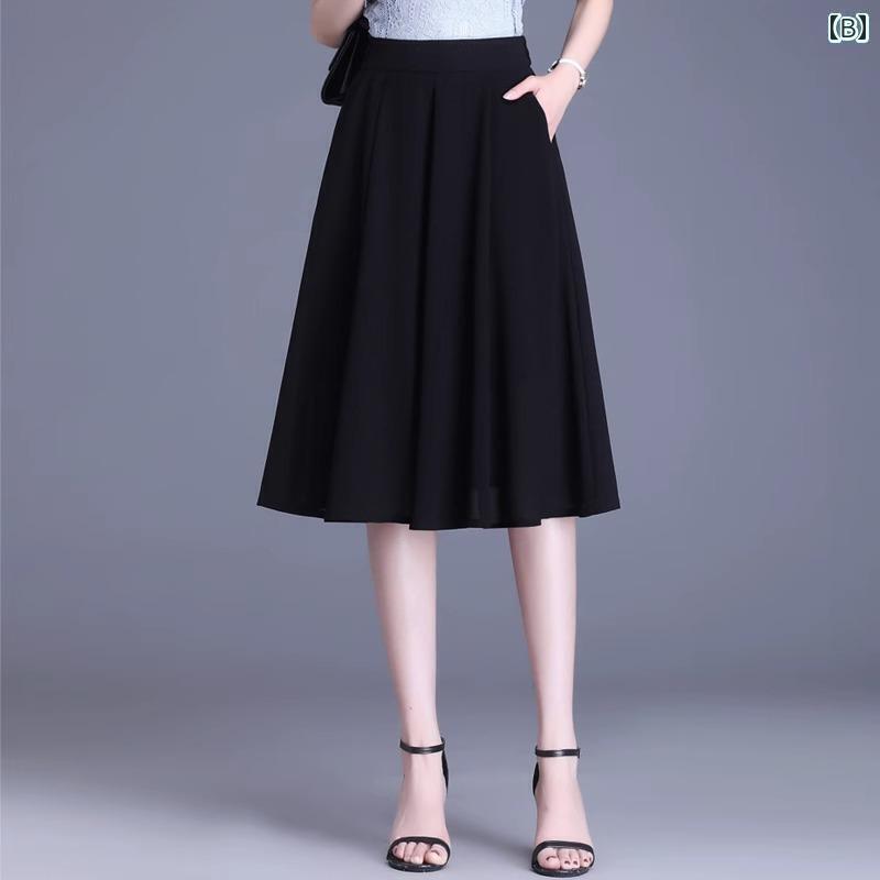 パンツドレス レディース シフォン ショート スカート aライン ビッグ スイング ブラック プリーツスカート 2024年 ミディアム 丈 レディース サマー