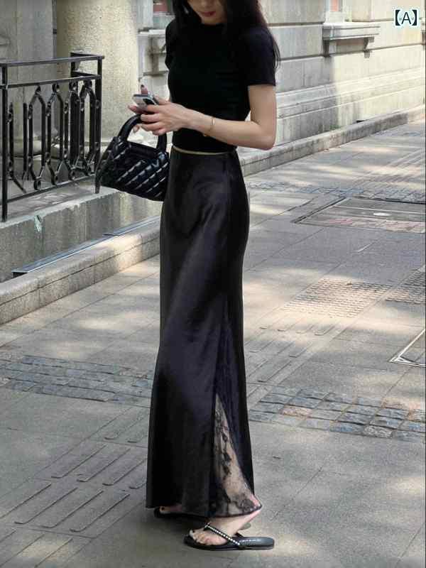 パンツドレス レディース フランスの 高級 レース スプライシング アセテート ブラック スカート レデ..