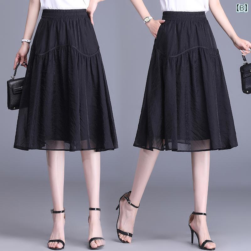 パンツドレス レディース スモール スカート レディース 夏 薄手 スリム メッシュ 2025 ハイウエスト ミディアム 丈 aライン ガーゼ