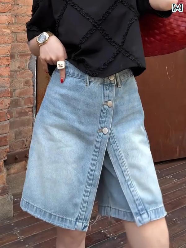 パンツドレス レディース ライト ブルー ジーンズ スカート レディース 2025 夏 大きいサイズ フェイク ツーピース aライン ショート