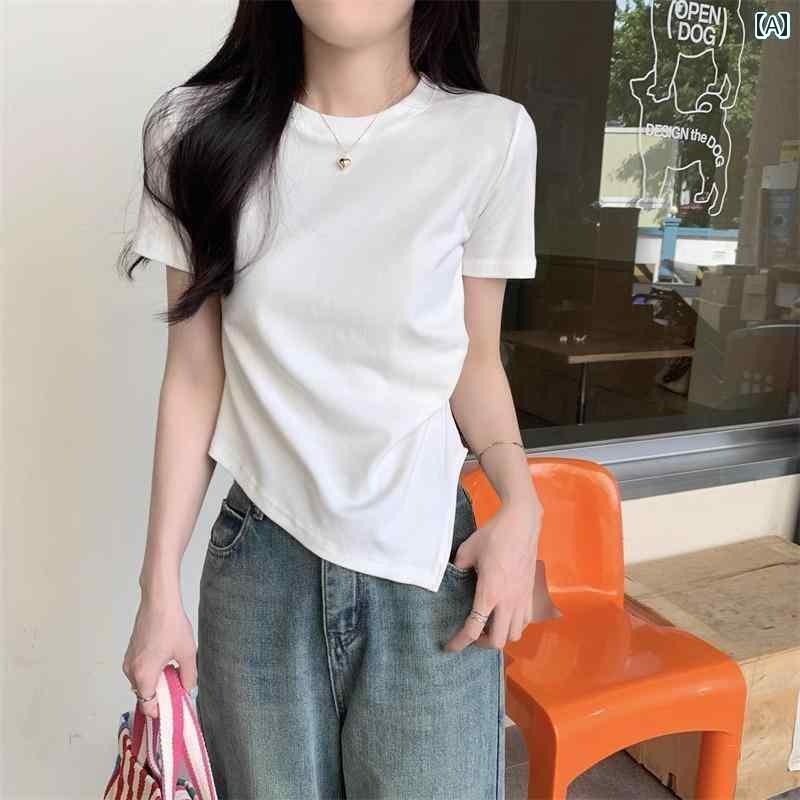 パンツドレス レディース 2025夏の レディース向け ホワイト ストレート ショルダー 半袖 Tシャツ 不規..