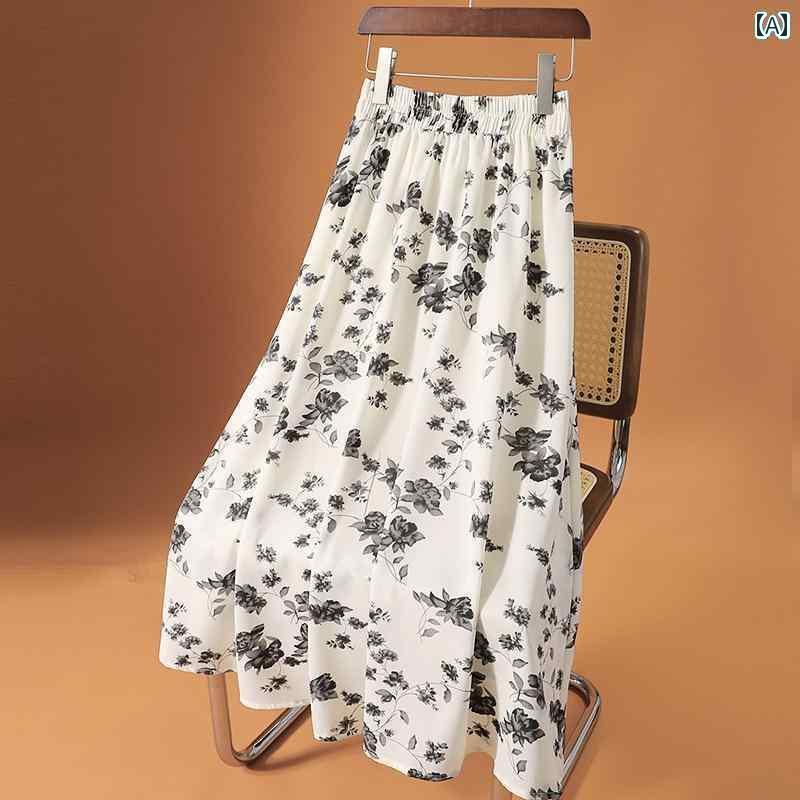 パンツドレス レディース グリーン プリントシフォンスカート レディース 2024新 スタイル 弾性 ハイウ..