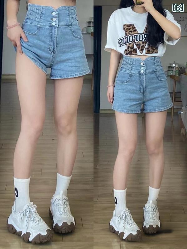 インナー 女性用 ブラック ハイウエスト デニムショートパンツ 夏用 薄手 大きいサイズ 太め mmで お腹 周りを カバー 伸縮性の ある ワイド レッグ ホット パンツ