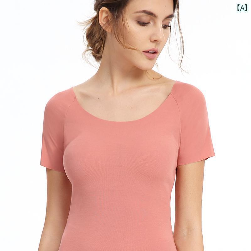 インナー STW 半袖 Tシャツ 胸 パッド 付き 夏用 レディース ホームウェア トップス モダール レイヤリ..
