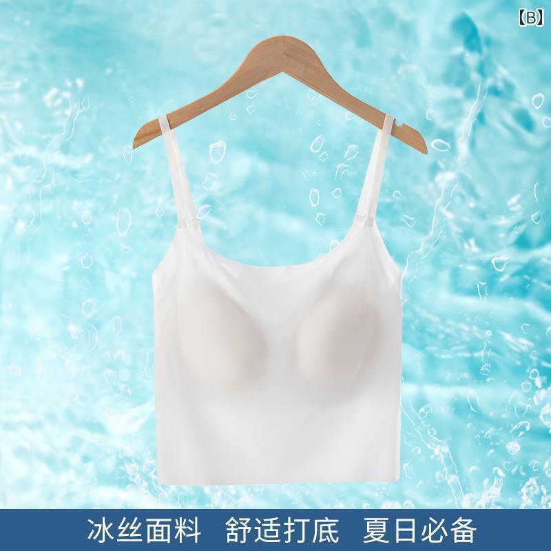 インナー 女性 用 冷感 キャミソール 夏 ベース 美しい バックブラ 胸 パッド 付き ワンピース トップ ..