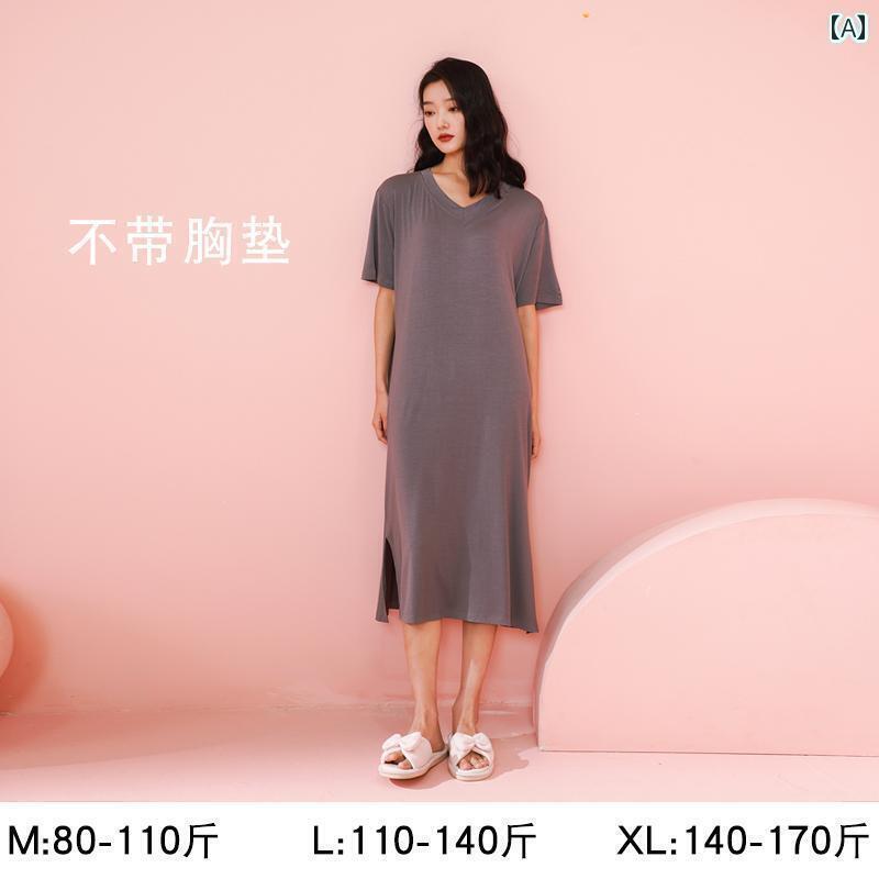 インナー 女性用 ナイトドレス 夏用 モダール 半袖 ロング 2025 大きいサイズ 屋外でも 着用 可能 レデ..