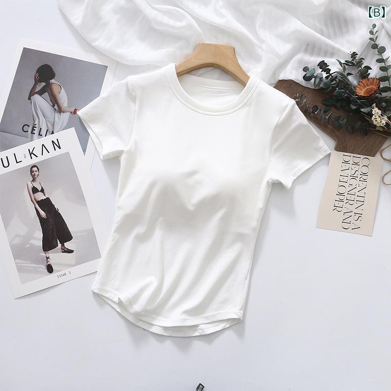 インナー 2025 新型 半袖 ブラカップ 付き 胸 パッド ワンピース レイヤリング シャツ 秋冬 インナーウ..