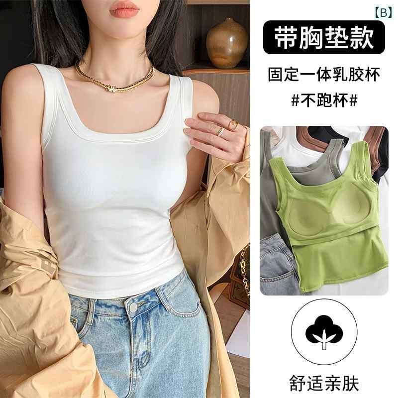 インナー サスペンダー I 字型 ベスト 胸 パッド 付き コットン ベース インナーウェア レディース 新..