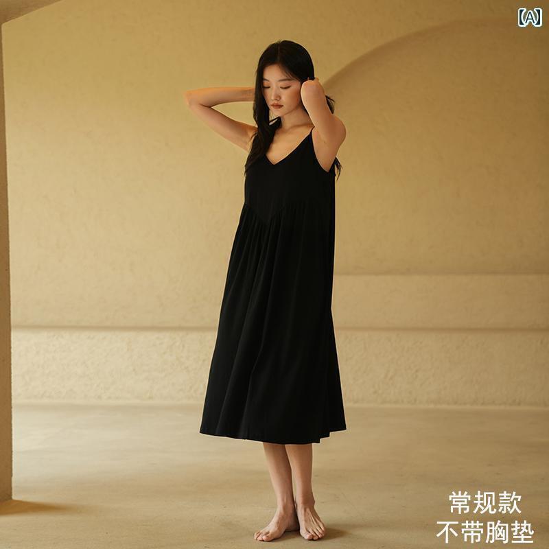 インナー サスペンダー ナイトドレス レディース サマー モダール ロング 2025 セクシー 胸 パッド 付..