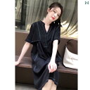 インナー 2024 夏の レディース タイの スタイル 黒の ハイエンドの 大きいサイズ Vネック a ライン スカート ハイエンド ドレス