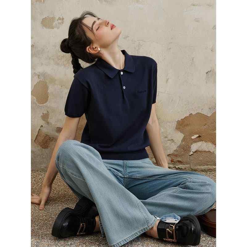 Tシャツ レディース 半袖 ポロシャツ トップス カットソー ニット 無地 シンプル カジュアル ゆったり 体型カバー 着痩せ 細見え 大きいサイズ お腹周り 二の腕カバー 伸縮性 柔らかい 快適 普段使い 通勤通学 デイリー きれいめ 大人かわいい ベー