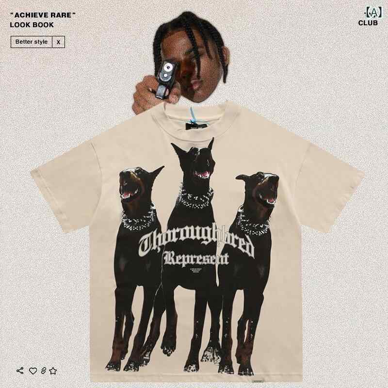 カッコイイ Tシャツ REPRESENT ドーベルマン ピンシャー プリント ヴィンテージウォッシュ 加工 オールド ストリート FOG メンズ＆ レディース ゆったり 半袖 Tシャツ