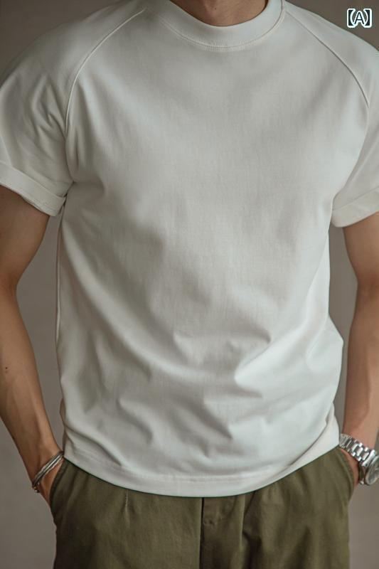 Tシャツ ストリート アメリカン レトロ 300 グラム ヘビーウェイト ラウンドネック 綿 Tシャツ 半袖 レ..