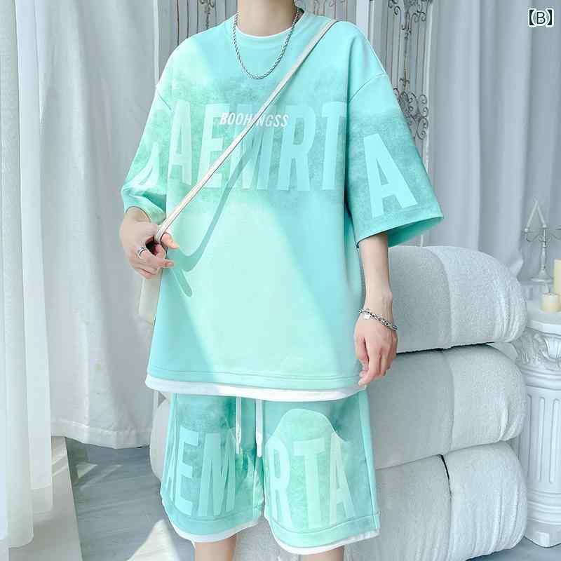メンズ おしゃれ スウェット セット 2025夏の 衣装 スーツ 冷感 半袖 Tシャツ ショート パンツ 男性 ティーンエイジャー 学生の な 紳士服