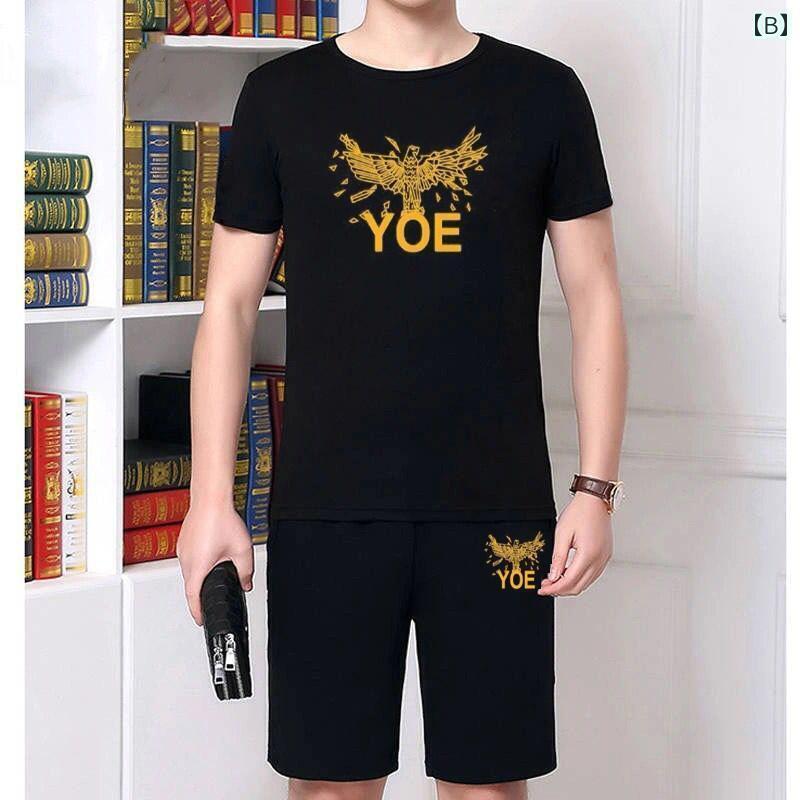 メンズ おしゃれ スウェット セット 夏の ツーピース スーツ 大きいサイズ カジュアル スポーツウェア 中年 Tシャツ メンズトップス 半袖 ズボン 男性