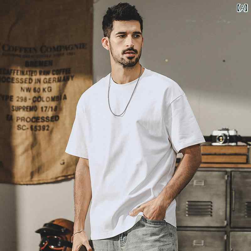 Tシャツ 無地 32 番手 双 糸 スムース コットン 250 g ヘビー ベーシック ソリッドカラーラウンドネッ..