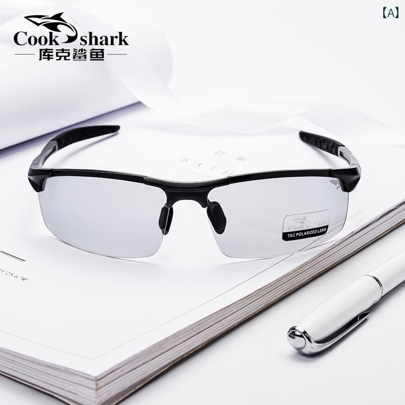 メンズ 偏光 サングラス クック シャーク サングラス メンズ 偏光調 光 運転 ドライバー 昼夜 兼用 ナ..