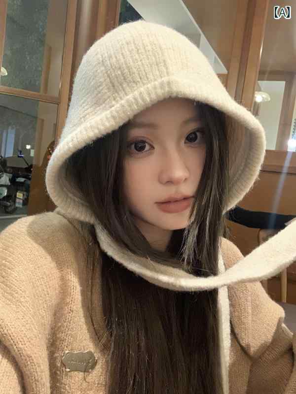 バラクラバ おしゃれ 帽子 女子 ソリッドカラーの 目出し帽 冬用 女性用 ウール 帽子 ネック プロテクター フード 暖かい 防風性の ある サイクリング スカーフが オール イン ワン