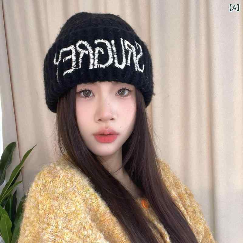 おしゃれ ニット帽 レディース 秋冬 暖かい ニット 帽 韓国 ファッション ステッチ 文字 ウール ヘッド バンド 帽子 女性用 旅行 カップル向け ショッピング