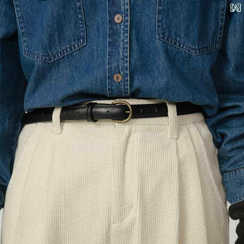 レディースレザー ベルト オ モント エッグタルト ホーム カジュアル ピン バックル レトロ 文学 実用的 古風 PU レディース ベルト