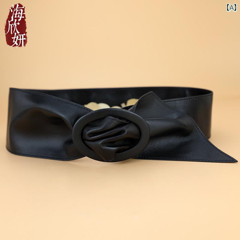 レディースレザー ベルト ガードル レディース 革 ソフト シープスキン ブラック ファッション ベルト ..