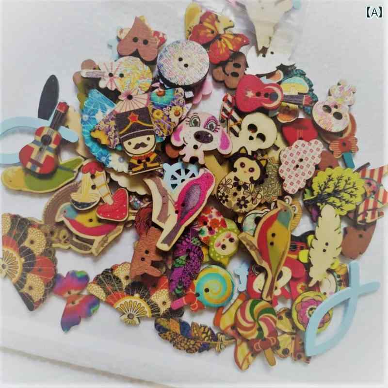 DIY パッチワーク 50 / 100個 パック マルチ カラー 木製 ボタン ミックス小 動物 木 ペイント DIY
