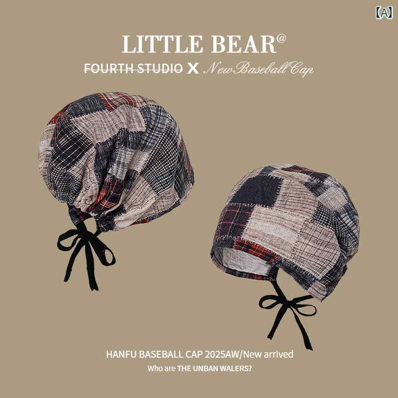 レディース スカーフ ファッション レトロ合いの チェック 柄 パイル ハット。 女性用。 夏用。 顔が ..