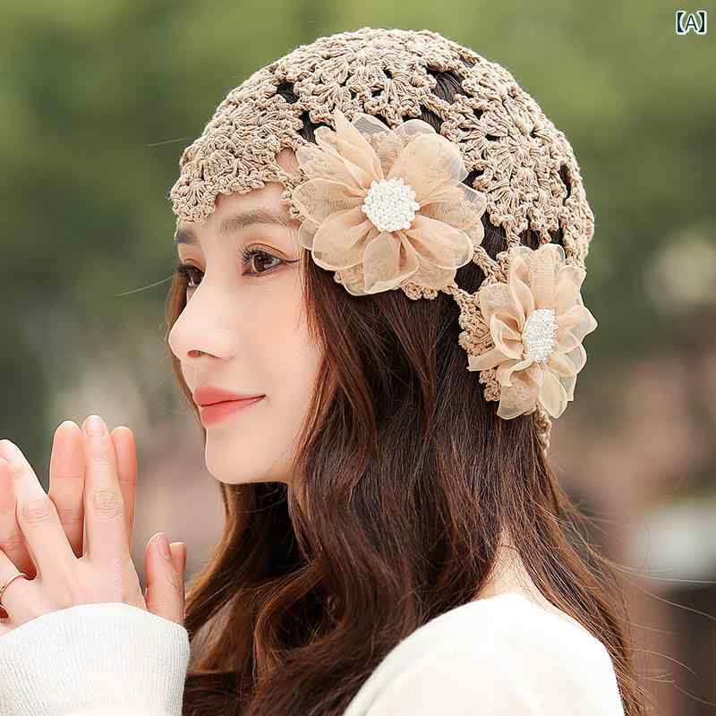 レディース ターバン ファッション スカーフ 女性用 フラワー ハット 薄 型 包 頭 帽子 2025 春夏 白髪..