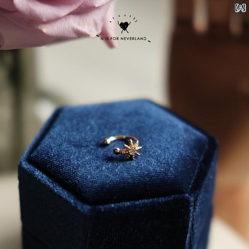 イヤー クリップ レディース イヤーカフ nisforneverland 星空 八 芒 星 ジルコン 18 K ゴールド ミニ ..