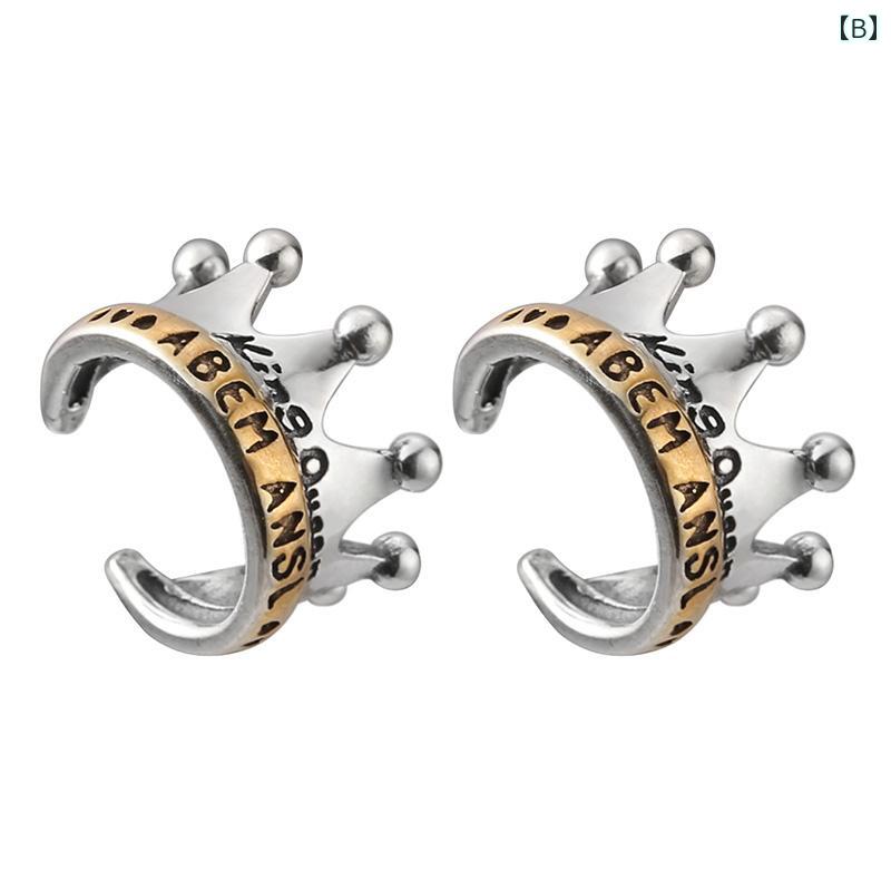 イヤー クリップ レディース イヤーカフ 925 スター リング シルバーの レトロ クラウン レター イヤー クリップ。 ピアスの ない 女性用。 スタイル 軽量 高級 ユニークな ボーン