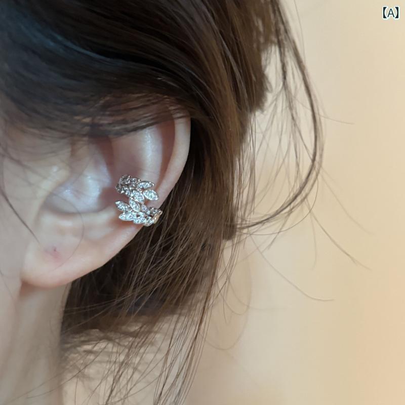 イヤー クリップ レディース イヤーカフ Lou Haha なの 羽根 ラインストーン 耳 骨 クリップ ピアスの ..