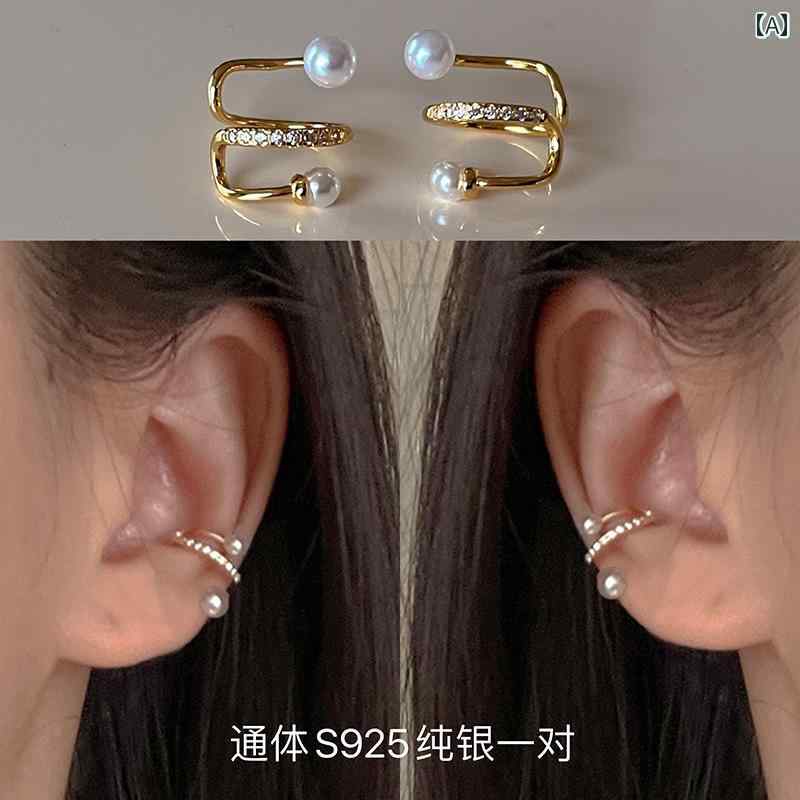 イヤー クリップ レディース イヤーカフ 女性用 スター リング シルバーで 包まれた高 光沢 パールの ..