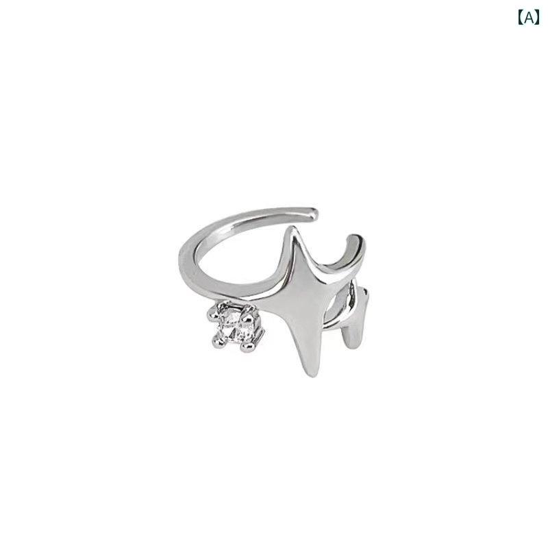 イヤー クリップ レディース イヤーカフ シンプル 幾何学的な 小さい ラインストーンの 四角い 星型の ..