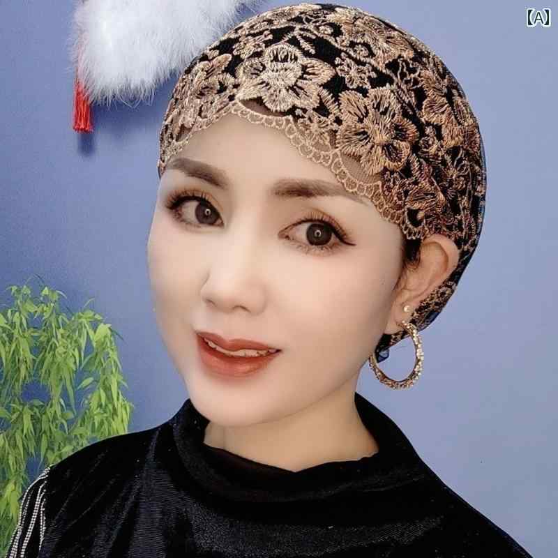 レディース スカーフ ファッション レース 刺繍 ガーゼ 帽子 ヘッド スカーフ 白髪を カバー する エス..