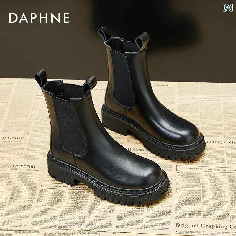 ショート ブーツ レディース ダフネ ブーツ レディース 2024秋冬 ベルベット チェルシー 厚底 レディースシューズの ショート