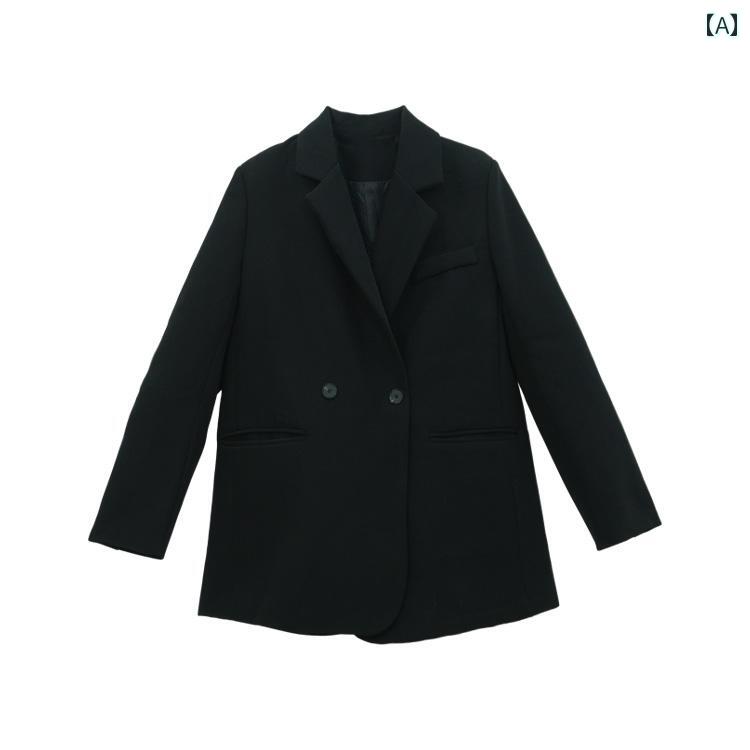 春秋 スーツ ジャケット カジュアル 風の レトロ 黒の ストレート ショルダー スーツ ジャケット センス スリット ゆったり 小さめの 高級