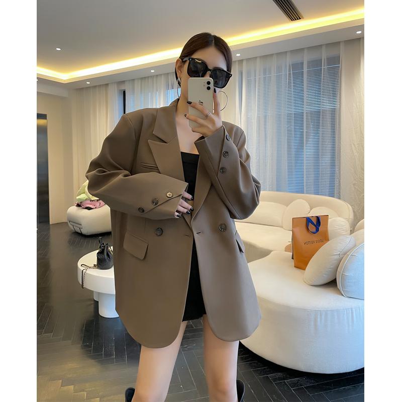 春秋 スーツ ジャケット カジュアル 女性用 スーツ ジャケット 小柄 ブラウン トップ 2025 春秋 韓国 スタイル カジュアル