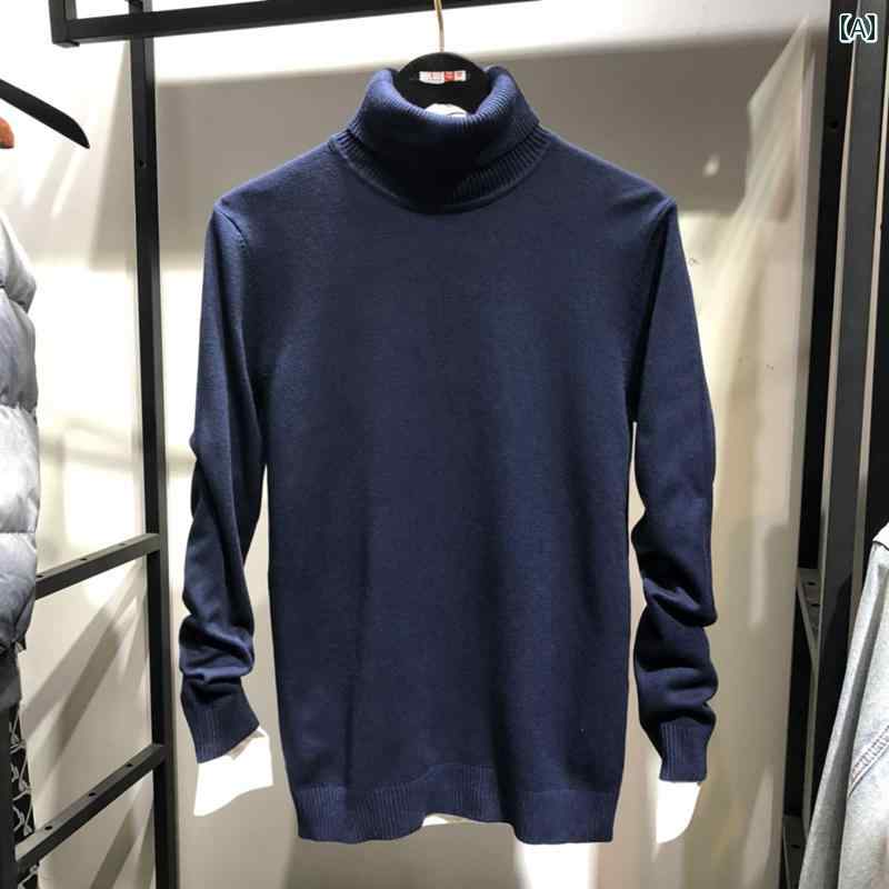 タートルネック メンズ フィット メンズ 服 Jck Jns 秋冬 厚手 メンズ ブラック フリップアップ ハイネック 混紡 セーター ニットカーディガン