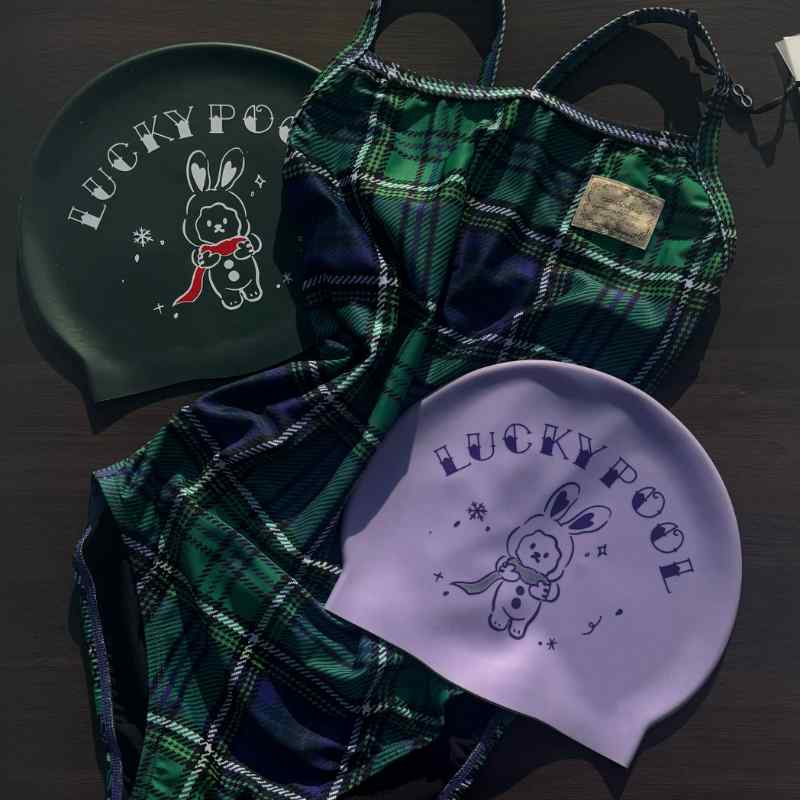 スイミング キャップ 帽子 Luckypool クリスマスバニー＆ タロ バニー ウィンタースペシャル パープル グリーン シリコン スイムキャップ ユニセックス 快適