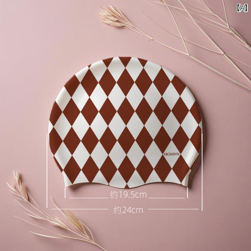 スイミング キャップ 帽子 HOMNN Haoman シリコン スイミング キャップ 女性用 防水 頭なし 韓国製 拡大 快適高 弾性 長髪 チェック 柄