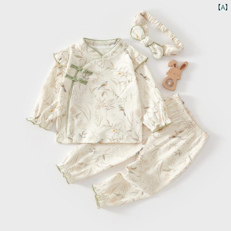 ベビー 薄手 パジャマ ベビー A型 スプリット スーツ 新生児 服 下着 長袖 アウターウェア チャイナ風 ..